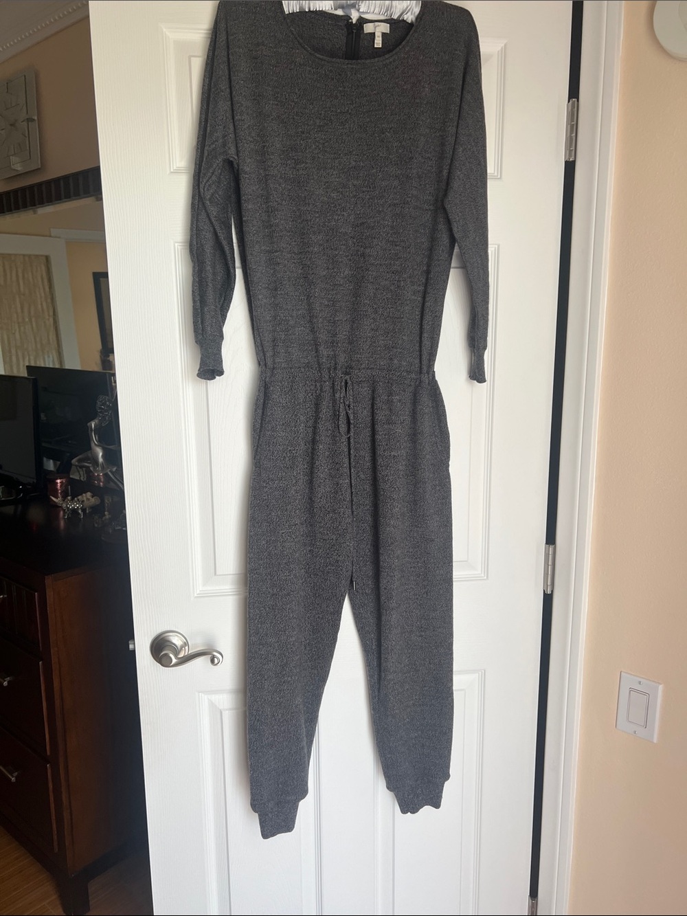 Joie Dark Gray Knit Long-Sleeve Jumpsuit